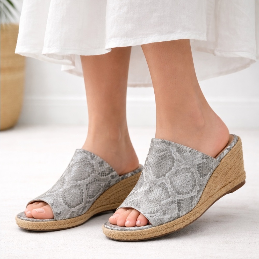 Nanette Lepore Women's Quinton Espadrille Wedge 
Gray Snake Print Wedge Sandals